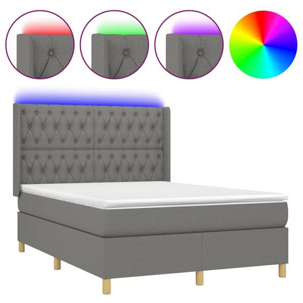 vidaXL Box spring postel s matrac&iacute; a LED tmavě &scaron;ed&aacute; 140x190 cm textil