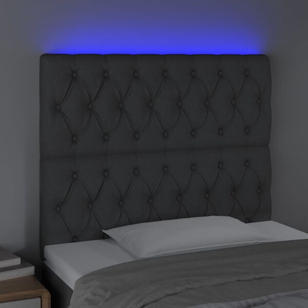 vidaXL Čelo postele s LED tmavě &scaron;ed&eacute; 100x7x118/128 cm textil