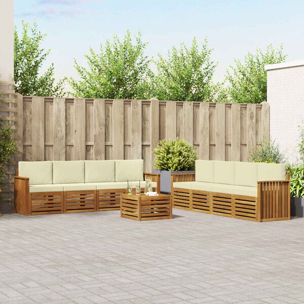 vidaXL Sedac&iacute; soupravy 9 pcs Přirozen&aacute; a Kr&eacute;mov&aacute; Masivn&iacute; ak&aacute;tov&eacute; dřevo