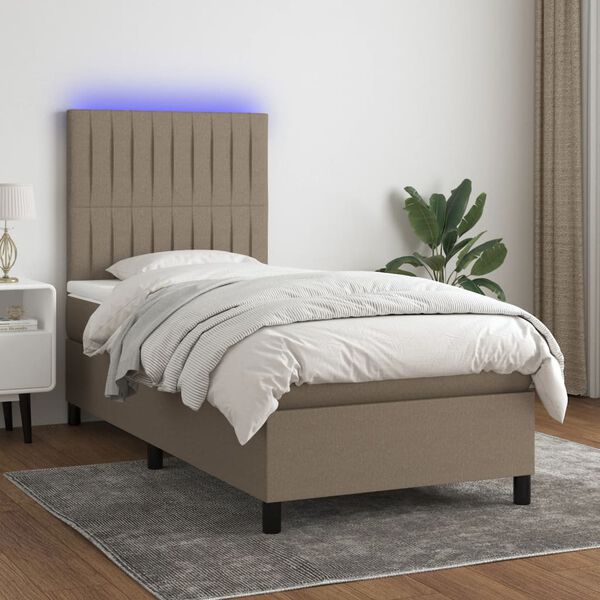 vidaXL Box spring postel s matrac&iacute; a LED taupe 90x190 cm textil