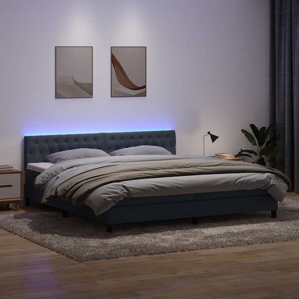 vidaXL Box spring postel s matrac&iacute; a LED tmavě &scaron;ed&aacute; 180x210 cm samet