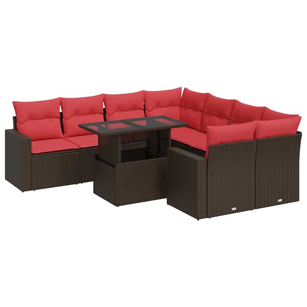 vidaXL 9d&iacute;ln&aacute; zahradn&iacute; sestava s podu&scaron;kami hněd&aacute; polyratan ak&aacute;cie