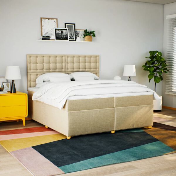 vidaXL Box spring postel s matrac&iacute; kr&eacute;mov&aacute; 200x200 cm textil