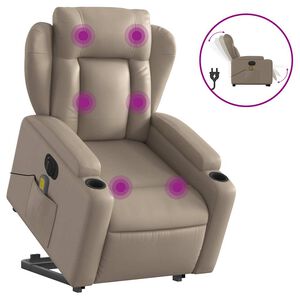 vidaXL Elektrick&eacute; zvedac&iacute; mas&aacute;žn&iacute; polohovac&iacute; křeslo cappuccino koženka