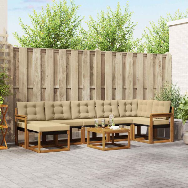 vidaXL Venkovn&iacute; pohovkov&aacute; souprava 8 pcs Přirozen&aacute; a B&eacute;žov&aacute;