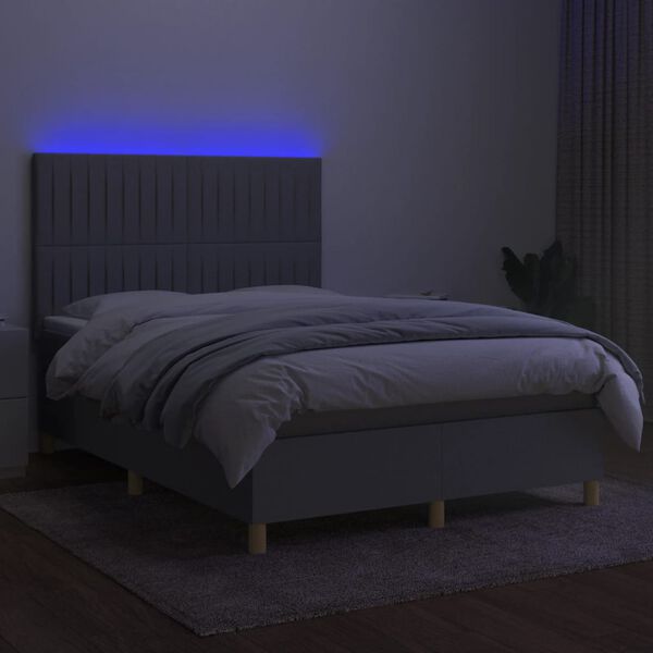 vidaXL Box spring postel s matrac&iacute; a LED světle &scaron;ed&aacute; 140x190 cm textil