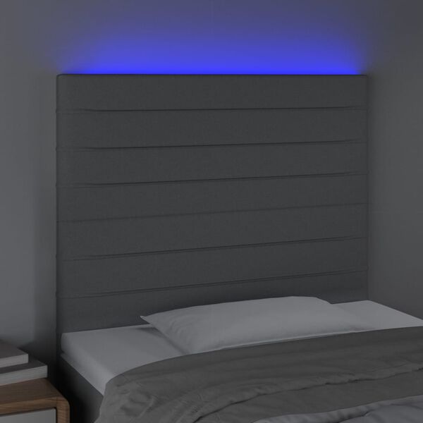 vidaXL Čelo postele s LED světle &scaron;ed&eacute; 80x5x118/128 cm textil