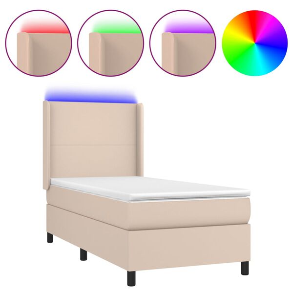 vidaXL Box spring postel matrace a LED cappuccino 100x200cm uměl&aacute; kůže