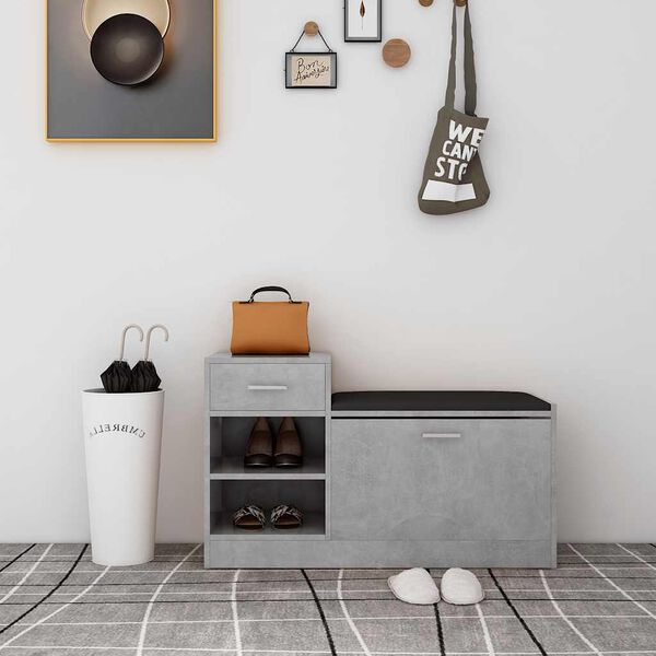 vidaXL Lavice s botn&iacute;kem betonově &scaron;ed&aacute; 94,5 x 31 x 57 cm kompozit