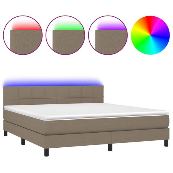 vidaXL Box spring postel s matrac&iacute; a LED taupe 180x200 cm textil