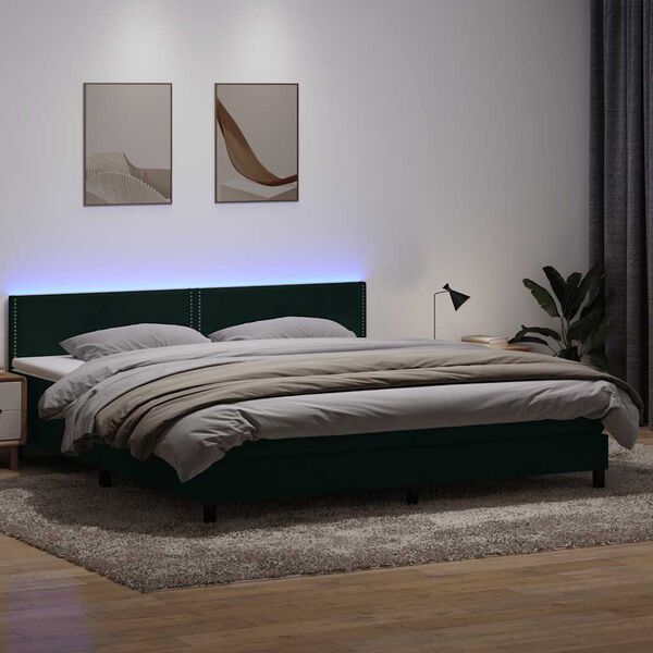 vidaXL Box spring postel s matrac&iacute; a LED tmavě zelen&aacute; 200x210 cm samet