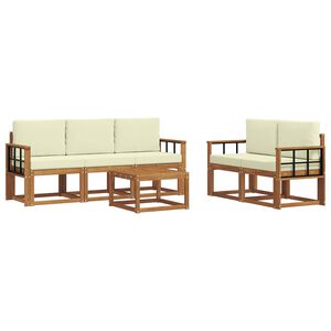 vidaXL Venkovn&iacute; pohovkov&aacute; souprava 6 pcs Přirozen&aacute; a Kr&eacute;mov&aacute;