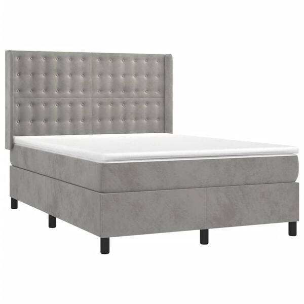 vidaXL Box spring postel s matrac&iacute; světle &scaron;ed&aacute; 140x190 cm samet