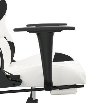 vidaXL Masážní herní židle s podnožkou bílá a černá umělá kůže