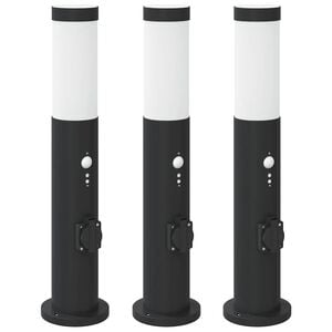 vidaXL Sloupkov&aacute; světla se senzorem a z&aacute;suvkou 3 ks 50 cm nerezov&aacute; ocel IP44