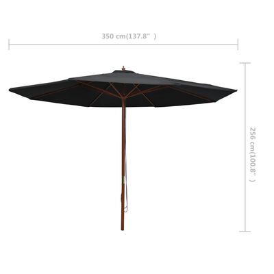 vidaXL Zahradní slunečník s dřevěnou tyčí 350 cm černý