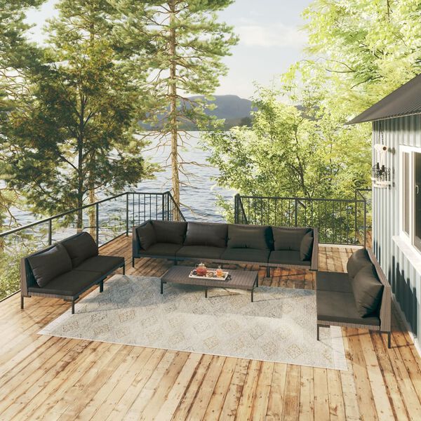 vidaXL 9dílná zahradní sedací souprava a podušky polyratan tmavě šedá