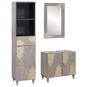 vidaXL Sada koupelnových skříněk 3 pcs Šedá Masivní mangové dřevo