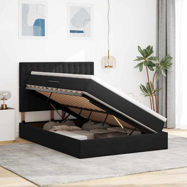 vidaXL Postel s &uacute;ložn&yacute;m prostorem a matrac&iacute; Čern&aacute; 140 x 190 cm samet