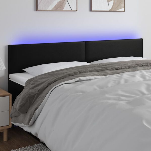 vidaXL Čelo postele s LED čern&eacute; 200x5x78/88 cm uměl&aacute; kůže