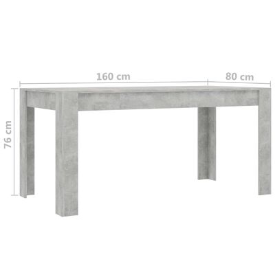 vidaXL Jídelní stůl betonově šedý 160 x 80 x 76 cm dřevotříska