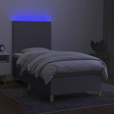 vidaXL Box spring postel s matrací a LED světle šedá 100x200 cm textil