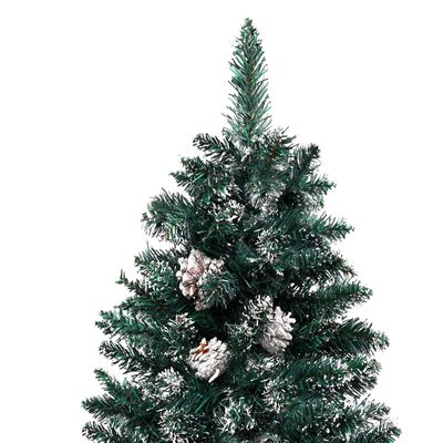 vidaXL Úzký vánoční stromek s LED pravé dřevo zasněžený zelený 210 cm