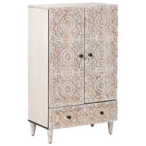 vidaXL Vysok&aacute; skř&iacute;ň B&iacute;l&aacute; 60 x 33,5 x 100 cm Masivn&iacute; mangov&eacute; dřevo