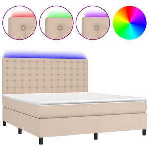 vidaXL Box spring postel matrace a LED cappuccino 160x200cm uměl&aacute; kůže