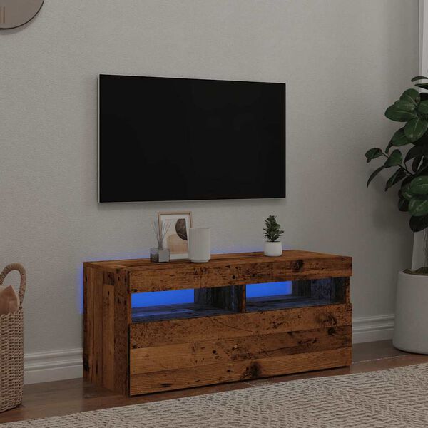 vidaXL TV stolek s LED old wood 90 x 35 x 40 cm kompozitn&iacute; dřevo