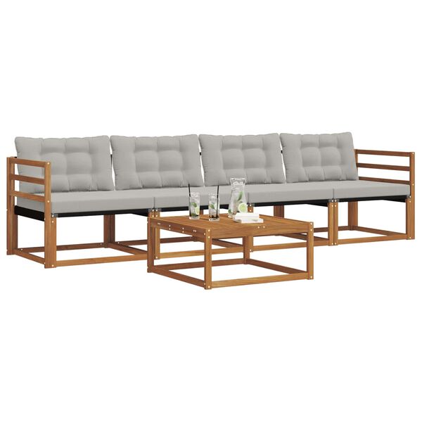 vidaXL Venkovn&iacute; pohovkov&aacute; souprava 5 pcs Př&iacute;rodn&iacute; a světle &scaron;ed&aacute;