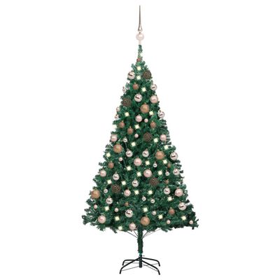 vidaXL Umělý vánoční stromek s LED a sadou koulí zelený 120 cm PVC