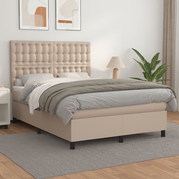 vidaXL Box spring postel s matrac&iacute; cappuccino 140x200 cm uměl&aacute; kůže