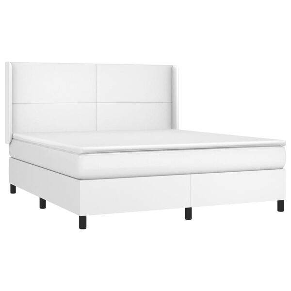 vidaXL Box spring postel s matrac&iacute; b&iacute;l&aacute; 180x200 cm uměl&aacute; kůže