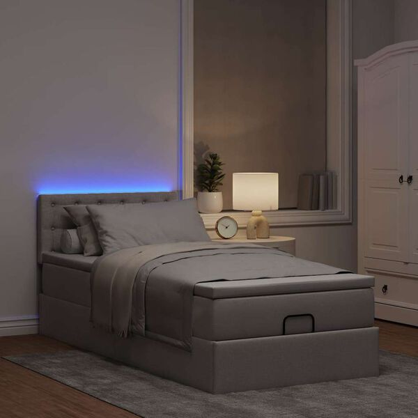 vidaXL Osmansk&aacute; postel s matrac&iacute; & LED taupe 90x200 cm l&aacute;tka