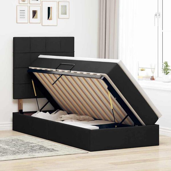 vidaXL Postel s &uacute;ložn&yacute;m prostorem a matrac&iacute; s čelo Čern&aacute; 100 x 200 cm