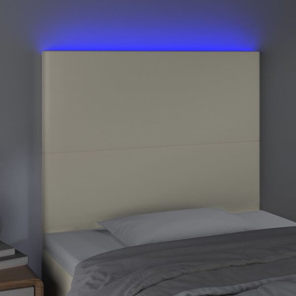vidaXL Čelo postele s LED kr&eacute;mov&eacute; 80x5x118/128 cm uměl&aacute; kůže