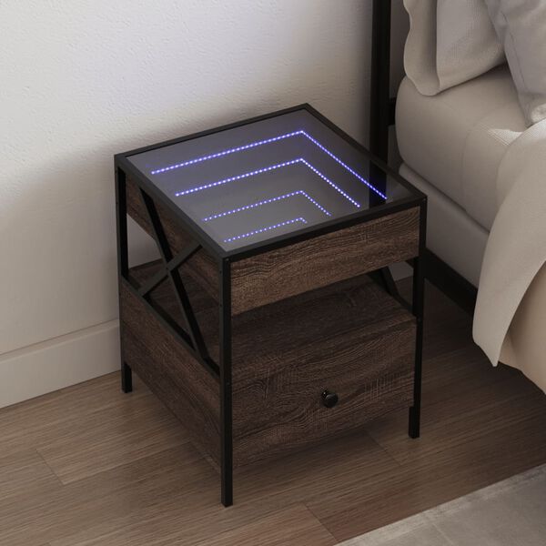 vidaXL Noční stolek s Infinity LED hnědý dub 40 x 40 x 51 cm