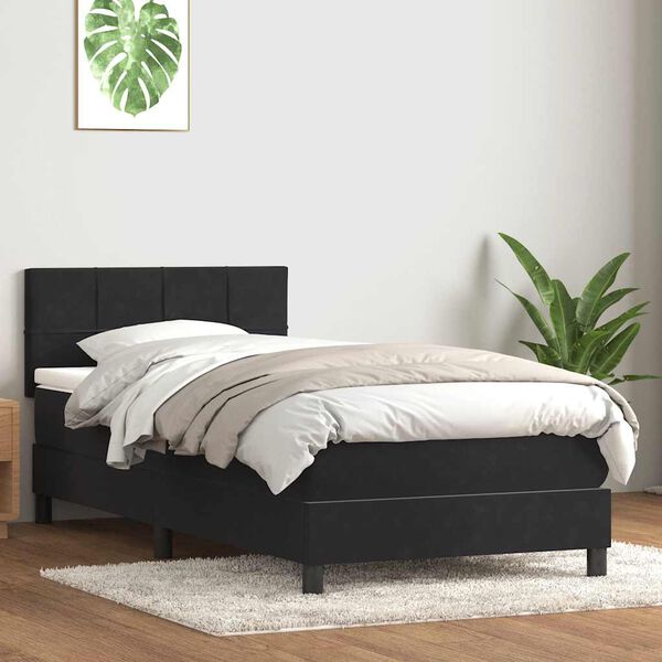 vidaXL Box spring postel s matrac&iacute; čern&aacute; 90x210 cm samet
