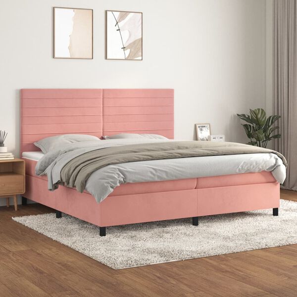 vidaXL Box spring postel s matrac&iacute; růžov&aacute; 200x200 cm samet