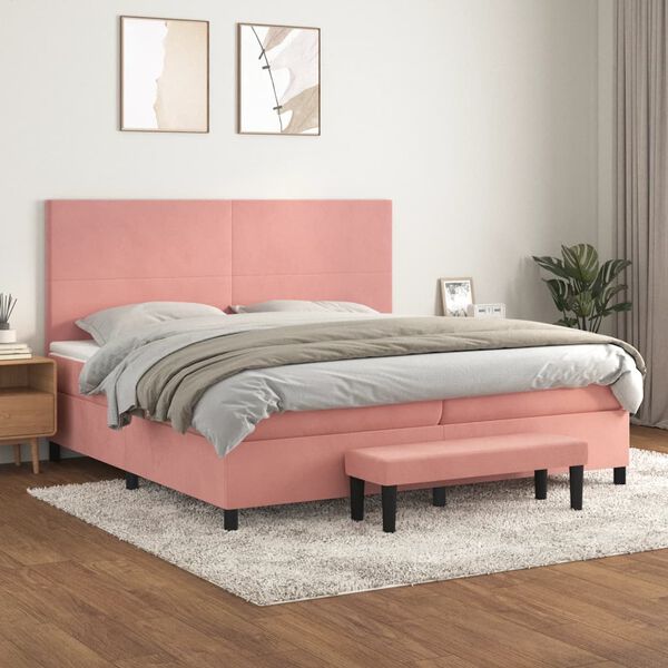 vidaXL Box spring postel s matrac&iacute; růžov&aacute; 200x200 cm samet