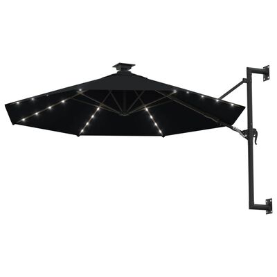 vidaXL Nástěnný slunečník s LED světly a kovovou tyčí 300 cm černý