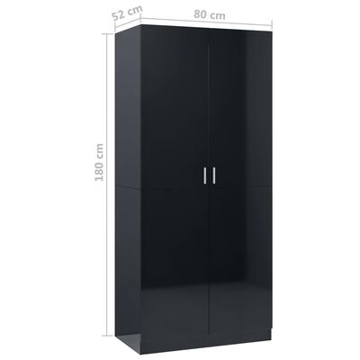 vidaXL Šatní skříň černá s vysokým leskem 80 x 52 x 180 cm dřevotříska