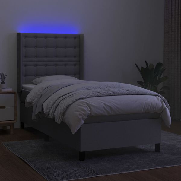 vidaXL Box spring postel s matrac&iacute; a LED světle &scaron;ed&aacute; 90x200 cm textil