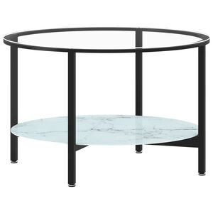 vidaXL Čajov&yacute; stolek čern&yacute; a b&iacute;l&yacute; mramor 70 cm tvrzen&eacute; sklo