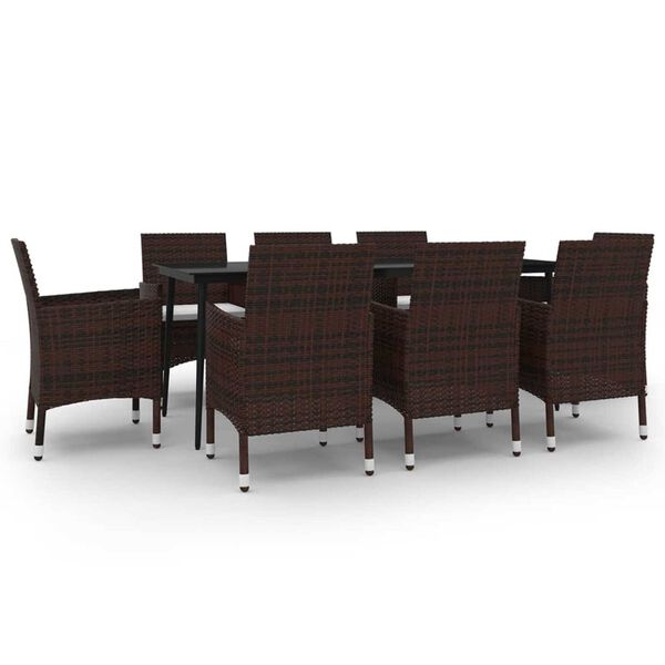 vidaXL 9d&iacute;ln&yacute; zahradn&iacute; j&iacute;deln&iacute; set s podu&scaron;kami polyratan a sklo