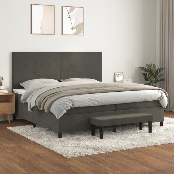 vidaXL Box spring postel s matrac&iacute; tmavě &scaron;ed&aacute; 200x200 cm samet