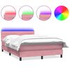 vidaXL Box spring postel s matrac&iacute; a LED růžov&aacute; 140x220 cm samet