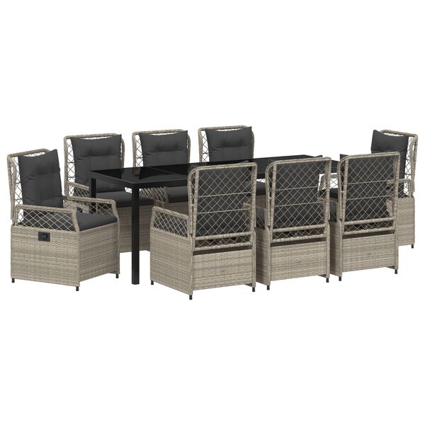 vidaXL Zahradn&iacute; j&iacute;deln&iacute; souprava 9 pcs Světle &scaron;ed&aacute; polyratan