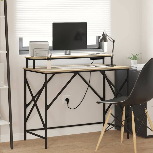 vidaXL Stůl s polic&iacute; Sonoma dub 100 x 50 x 86,5 cm kompozitn&iacute; dřevo